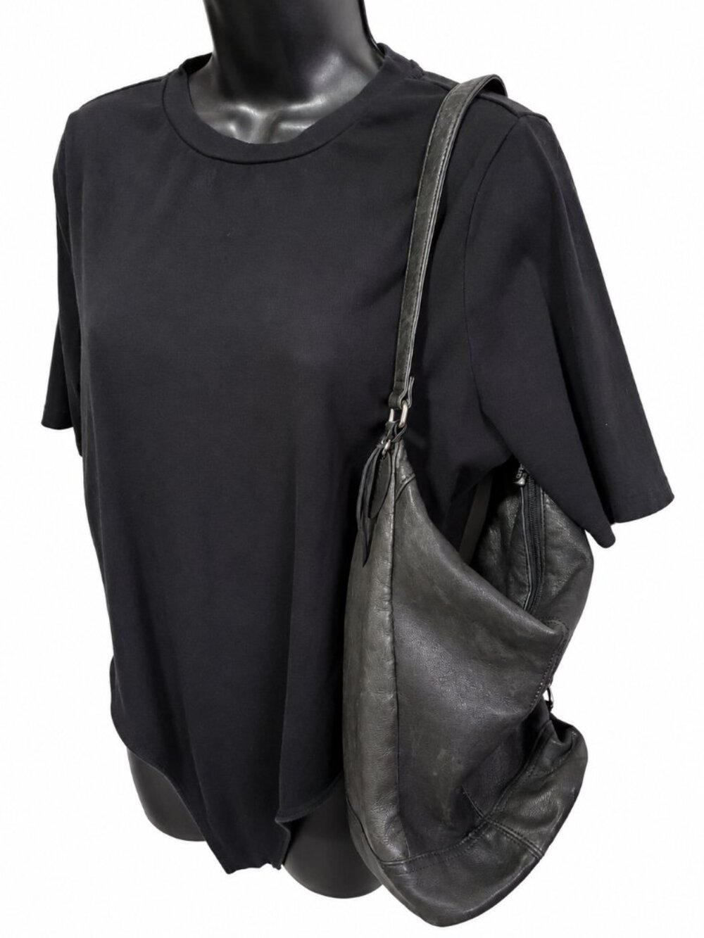 ROLFS Genuine Leather Vintage Shoulder Hobo Bucket Bag Purse Zip Close Black